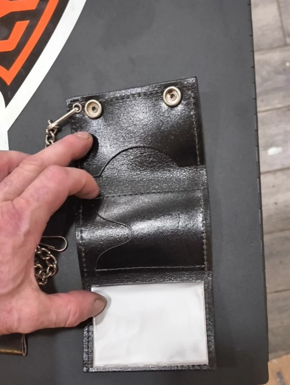 Vintage Harley-Davidson Black Trifold Wallet with Eagle and Checkered Flags 1978
